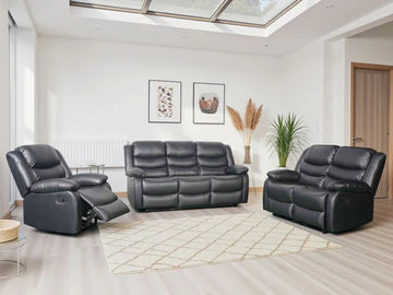 Conrad Manual Recliner Sofa Black 3+2+1 Set – Bonded Leather Comfort Suite Furniture World