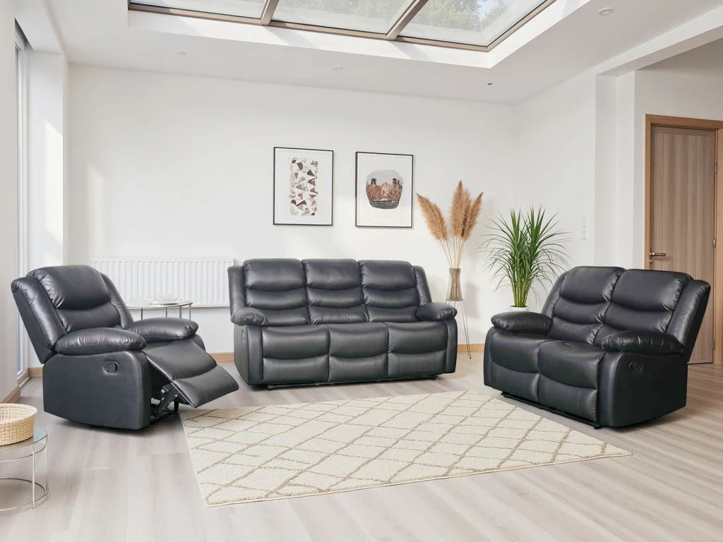 Conrad Manual Recliner Sofa Black 3+2+1 Set Furniture World