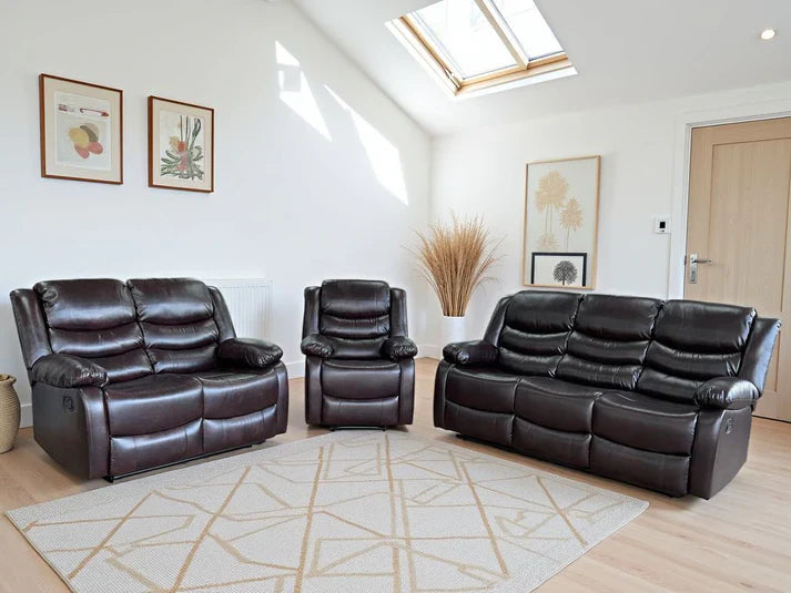 Conrad Manual Recliner Sofa Brown 3+2+1 Set – Bonded Leather Reclining Suite Furniture World