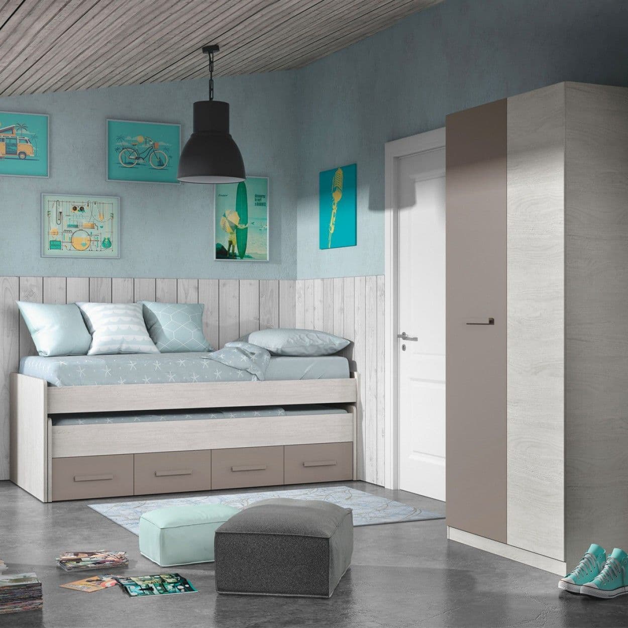 Almiron White & Grey Ash 2 Door Wardrobe - 3221 Furniture World