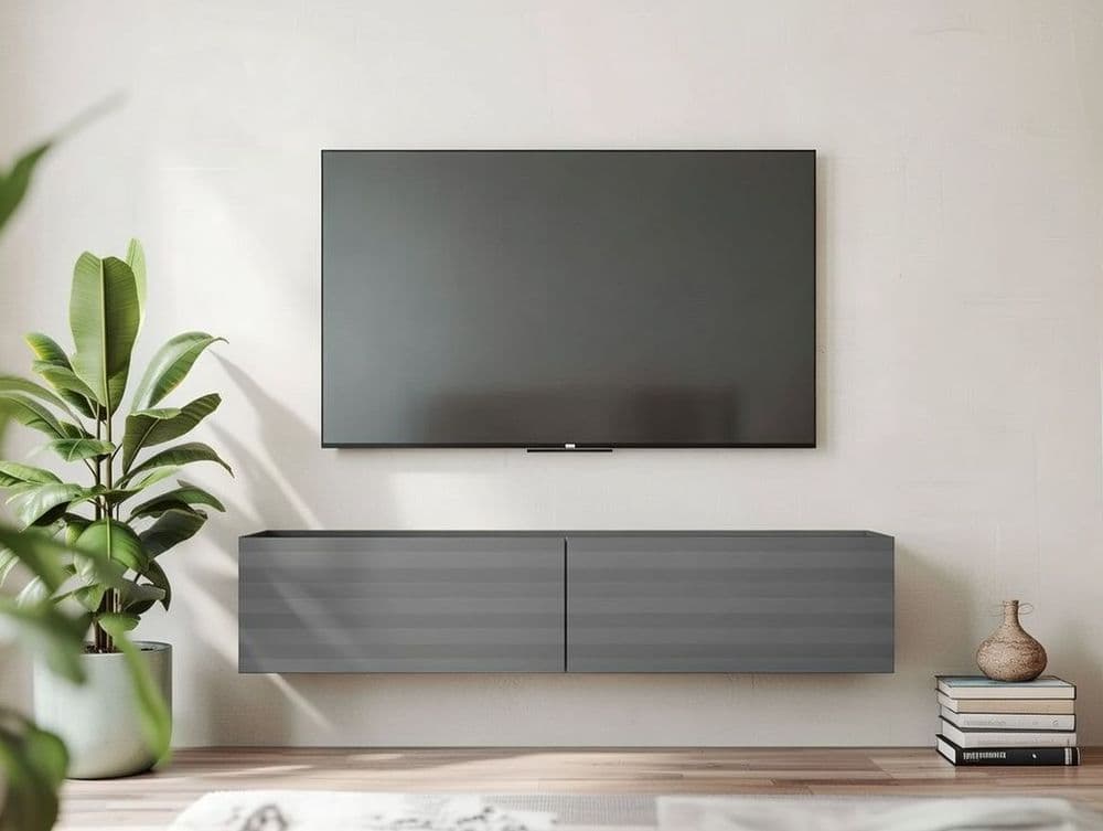 Amarentis Graphite Grey Wall Mounted Floating Wide Large TV Unit - 11013549 Furniture World