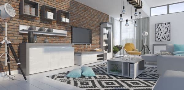 Athens Grey and White Gloss 3 Door Sideboard With Lights - 3168 Furniture World