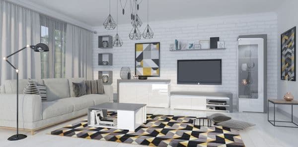Athens Grey and White Gloss 3 Door Sideboard With Lights - 3168 Furniture World