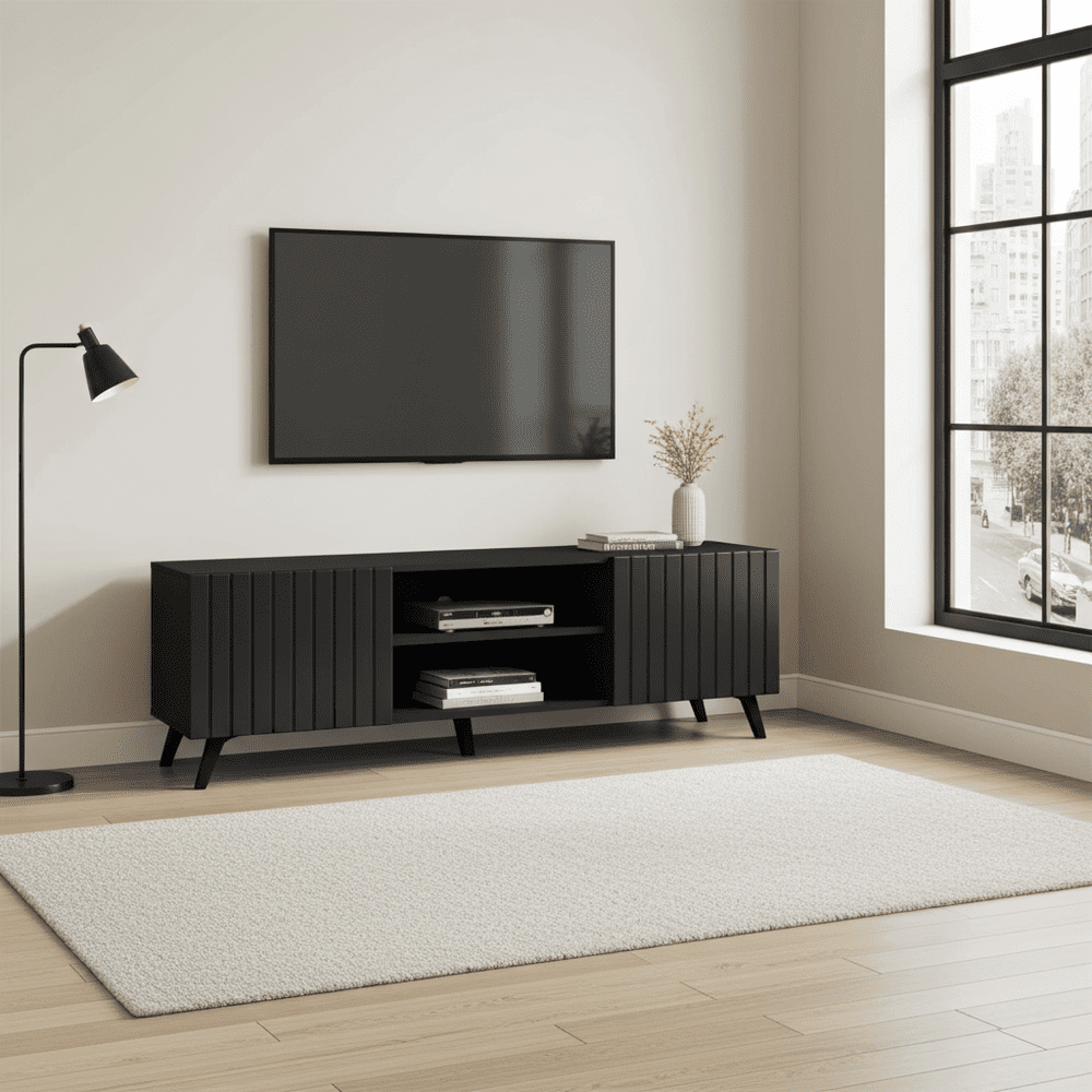 Atlantis Matte Black Large TV Cabinet - 3182 Furniture World