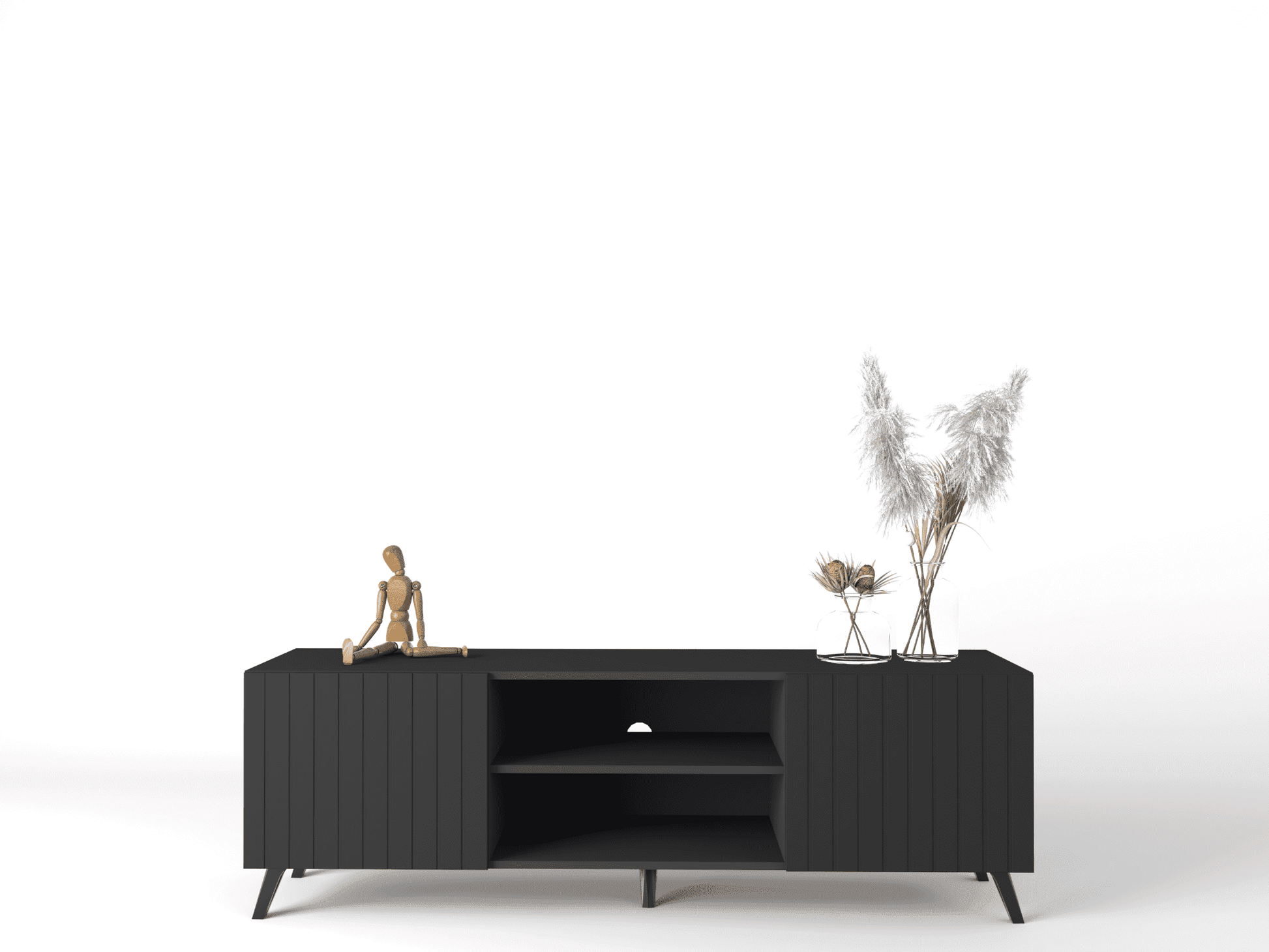 Atlantis Matte Black Large TV Cabinet - 3182 Furniture World