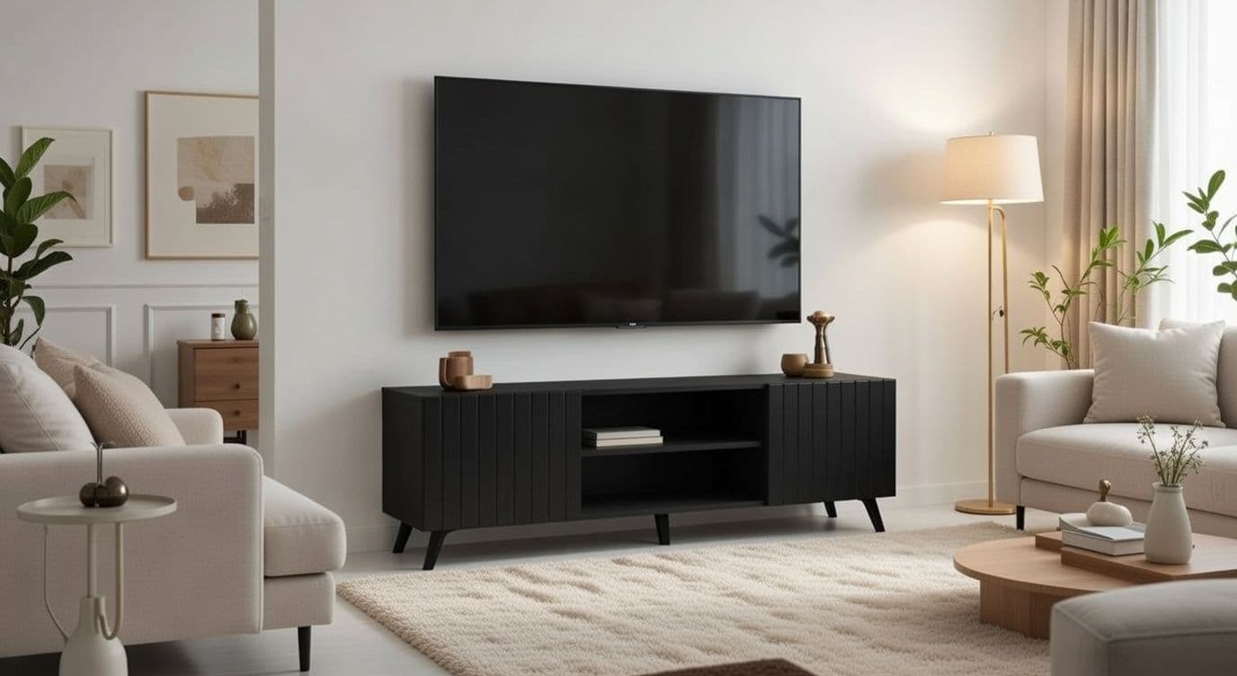 Atlantis Matte Black Large TV Cabinet - 3182 Furniture World