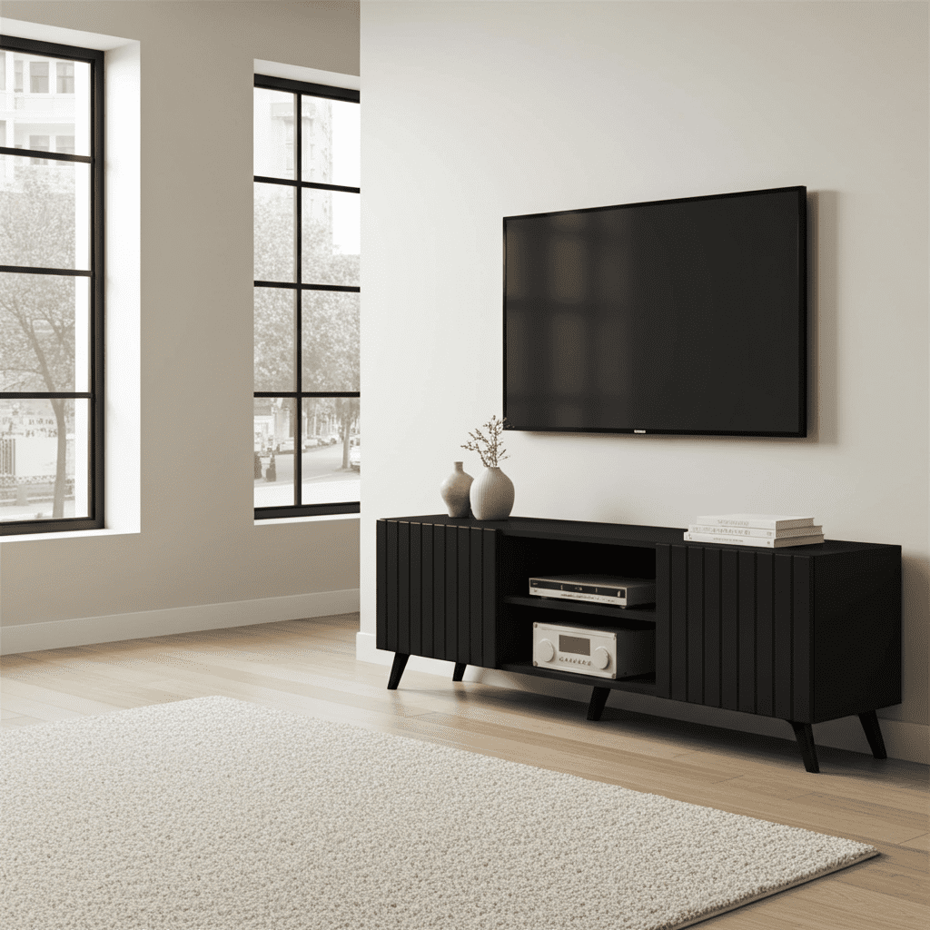 Atlantis Matte Black Large TV Cabinet - 3182 Furniture World