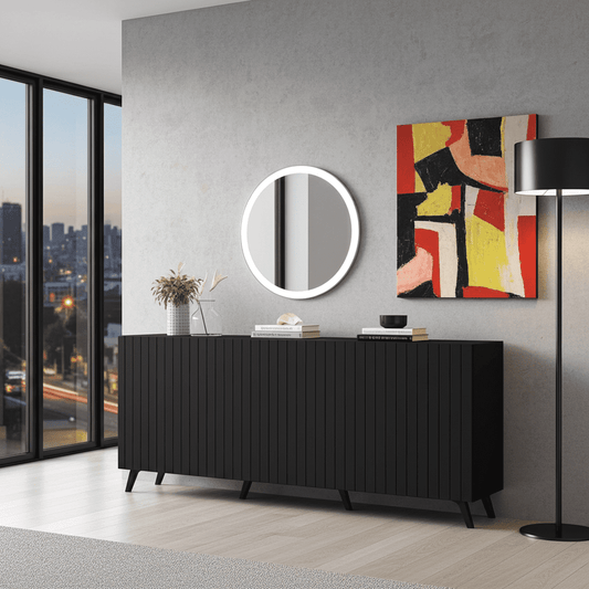 Atlantis Matte Black Wide 4 Door Sideboard - 3181 Furniture World
