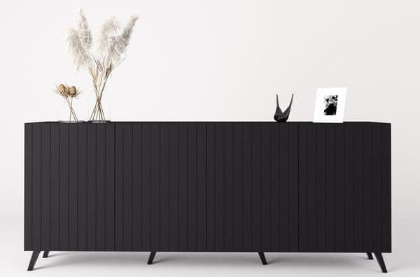 Atlantis Matte Black Wide 4 Door Sideboard - 3181 Furniture World
