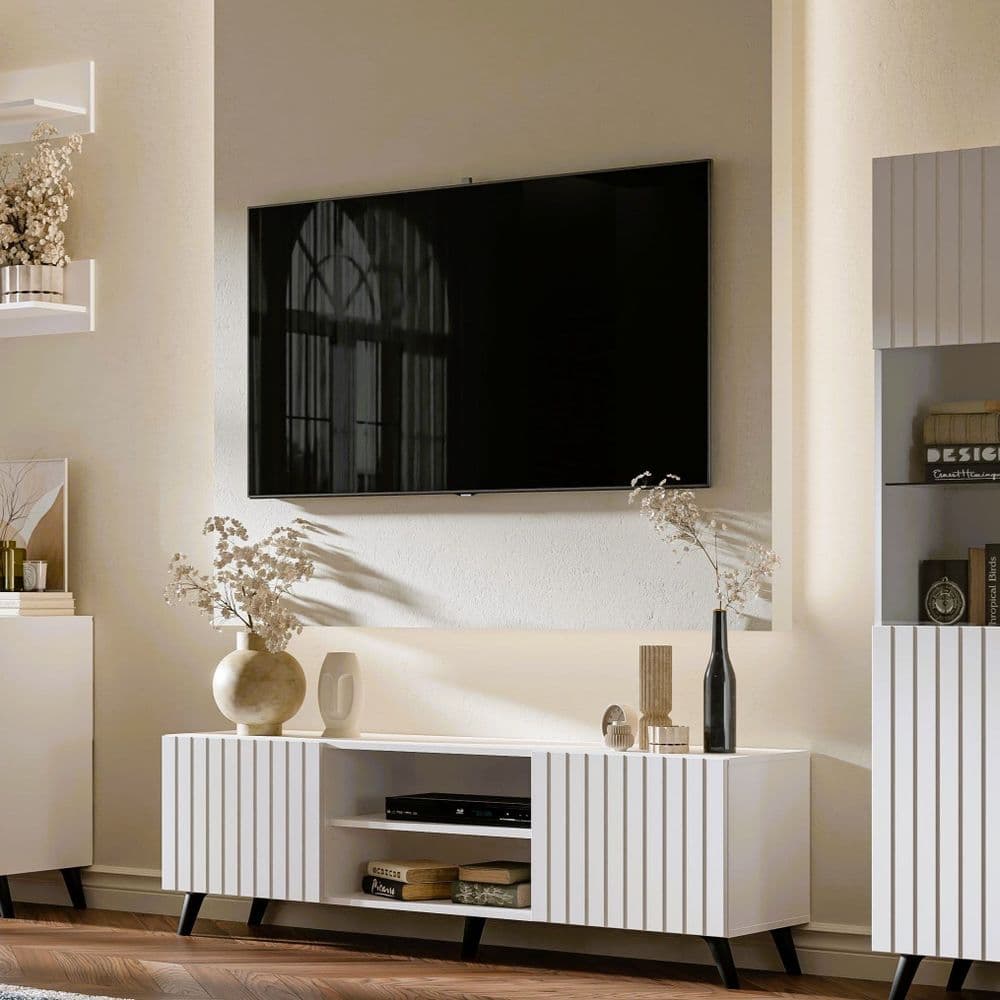 Atlantis Matte White Large TV Cabinet - 3198 Furniture World