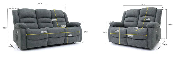 Alva Electric Recliner Sofa Graphite 3+2 Set with USB-C, Cup Holders & Storage Furniture World