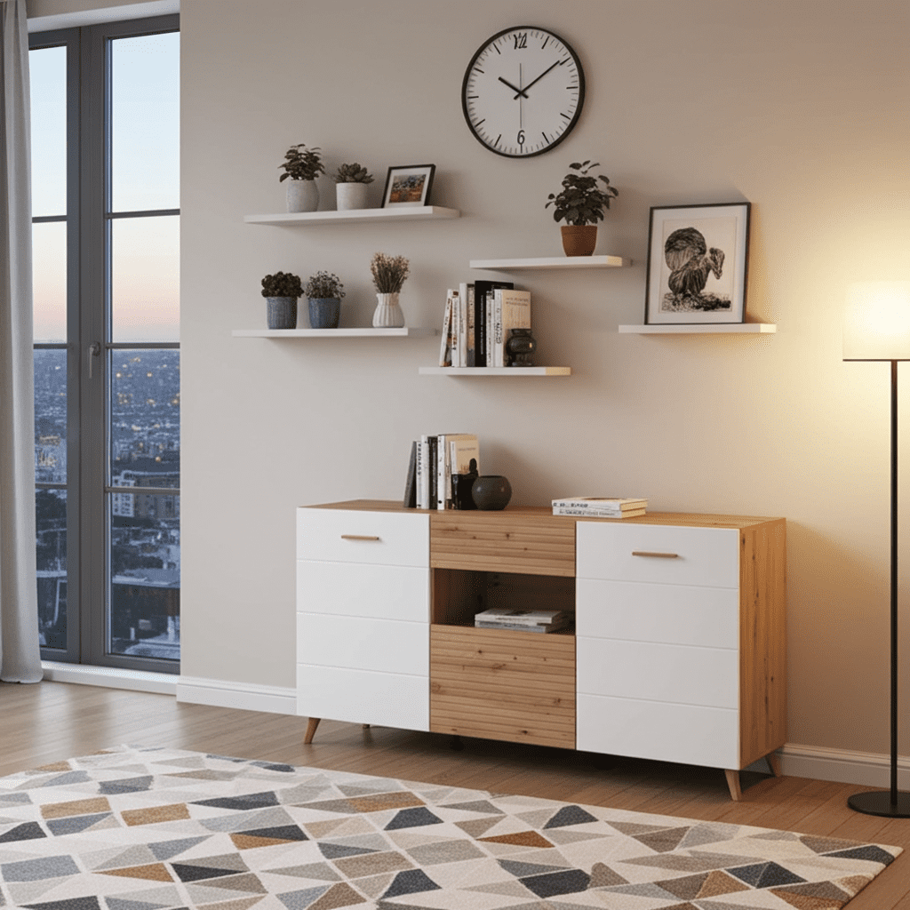 Bretanova Slatted Artisan Oak Effect And White Gloss Sideboard - 11012052 Furniture World
