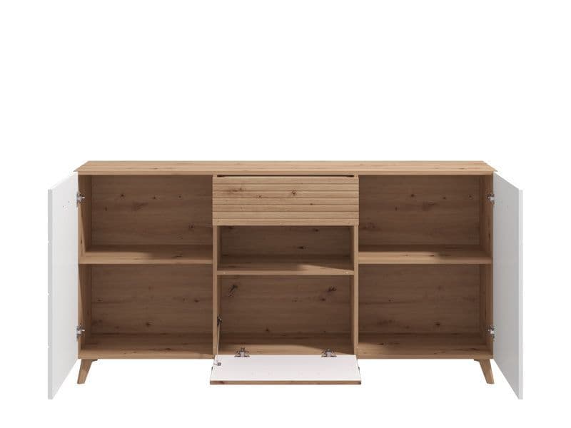 Bretanova Slatted Artisan Oak Effect And White Gloss Sideboard - 11012052 Furniture World