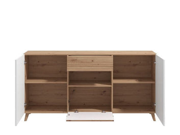 Bretanova Slatted Artisan Oak Effect And White Gloss Sideboard - 11012052 Furniture World