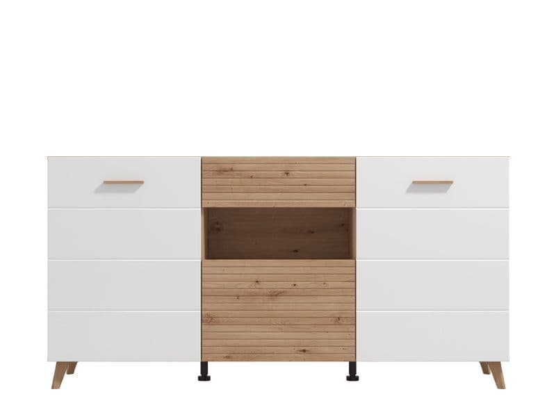 Bretanova Slatted Artisan Oak Effect And White Gloss Sideboard - 11012052 Furniture World