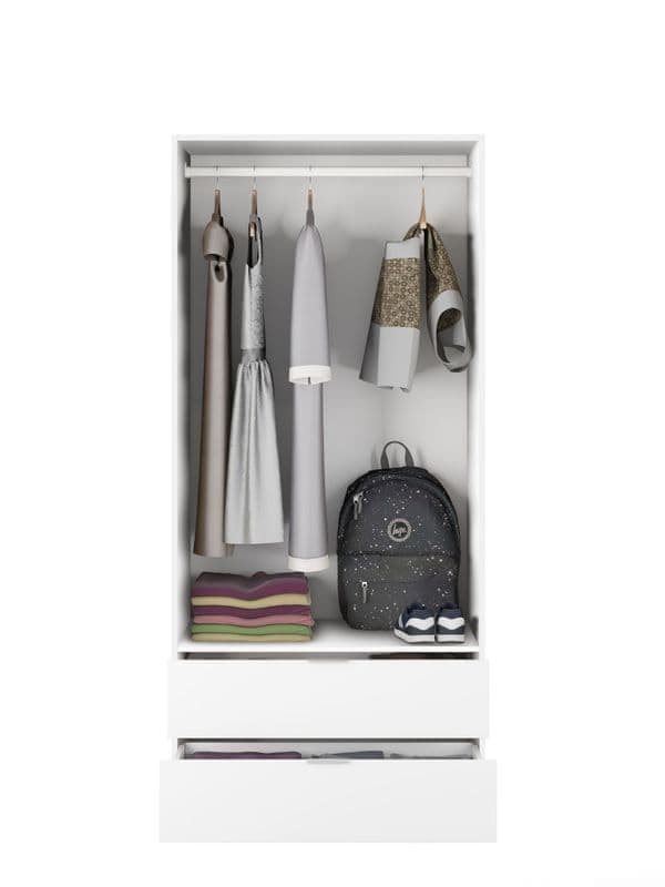 Cairo Artic White Compact 2 Door 2 Drawer Space-Saving Wardrobe LCX222O - 3201 Furniture World
