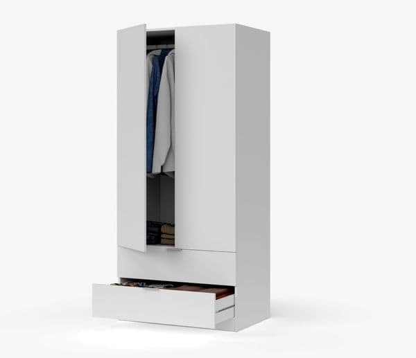 Cairo Artic White Compact 2 Door 2 Drawer Space-Saving Wardrobe LCX222O - 3201 Furniture World