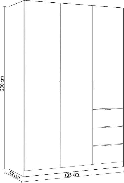 Cairo Artic White Compact 3 Door 3 Drawer Space-Saving 135cm Wardrobe LCX353O - 3204 Furniture World
