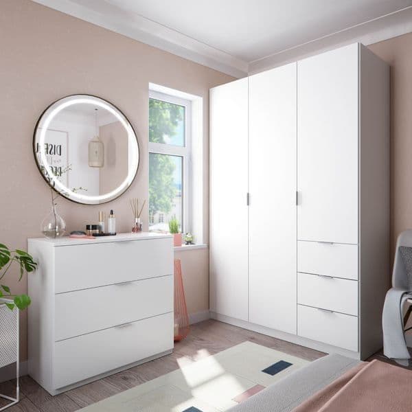 Cairo Artic White Compact 3 Door 3 Drawer Space-Saving 135cm Wardrobe LCX353O - 3204 Furniture World