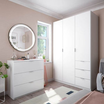 Cairo Artic White Compact 3 Door 3 Drawer Space-Saving 135cm Wardrobe LCX353O - 3204 Furniture World