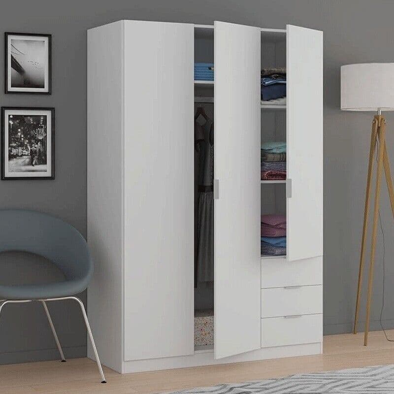 Cairo Artic White Compact 3 Door 3 Drawer Space-Saving Wardrobe LCX323O- 3202 Furniture World