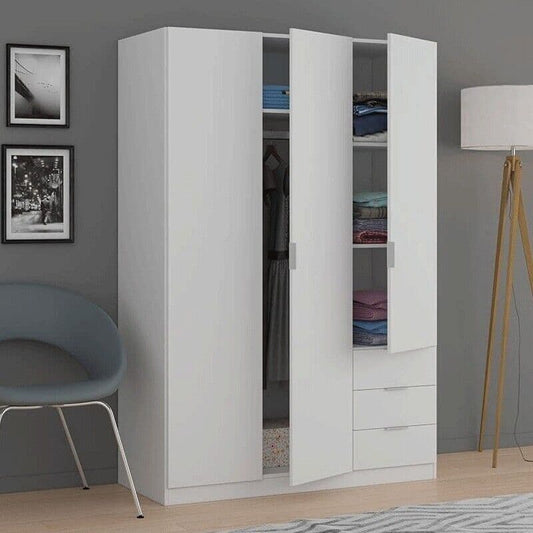 Cairo Artic White Compact 3 Door 3 Drawer Space-Saving Wardrobe LCX323O- 3202 Furniture World