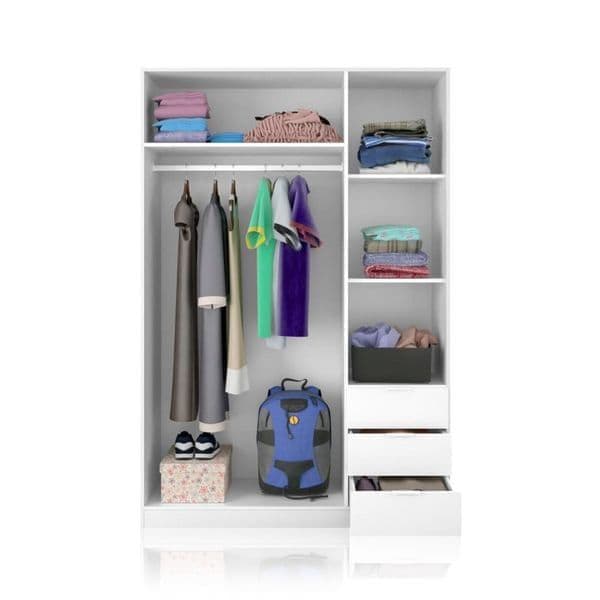 Cairo Artic White Compact 3 Door 3 Drawer Space-Saving Wardrobe LCX323O- 3202 Furniture World