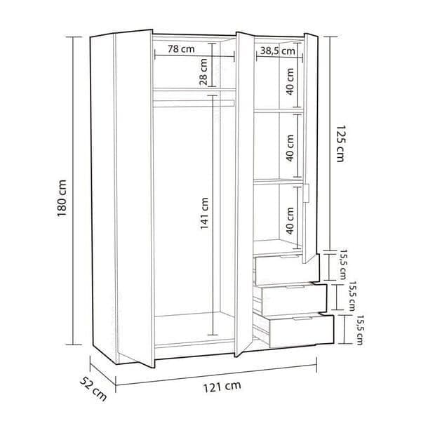 Cairo Artic White Compact 3 Door 3 Drawer Space-Saving Wardrobe LCX323O- 3202 Furniture World