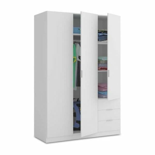 Cairo Artic White Compact 3 Door 3 Drawer Space-Saving Wardrobe LCX323O- 3202 Furniture World
