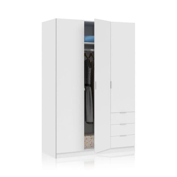Cairo Artic White Compact 3 Door 3 Drawer Space-Saving Wardrobe LCX323O- 3202 Furniture World