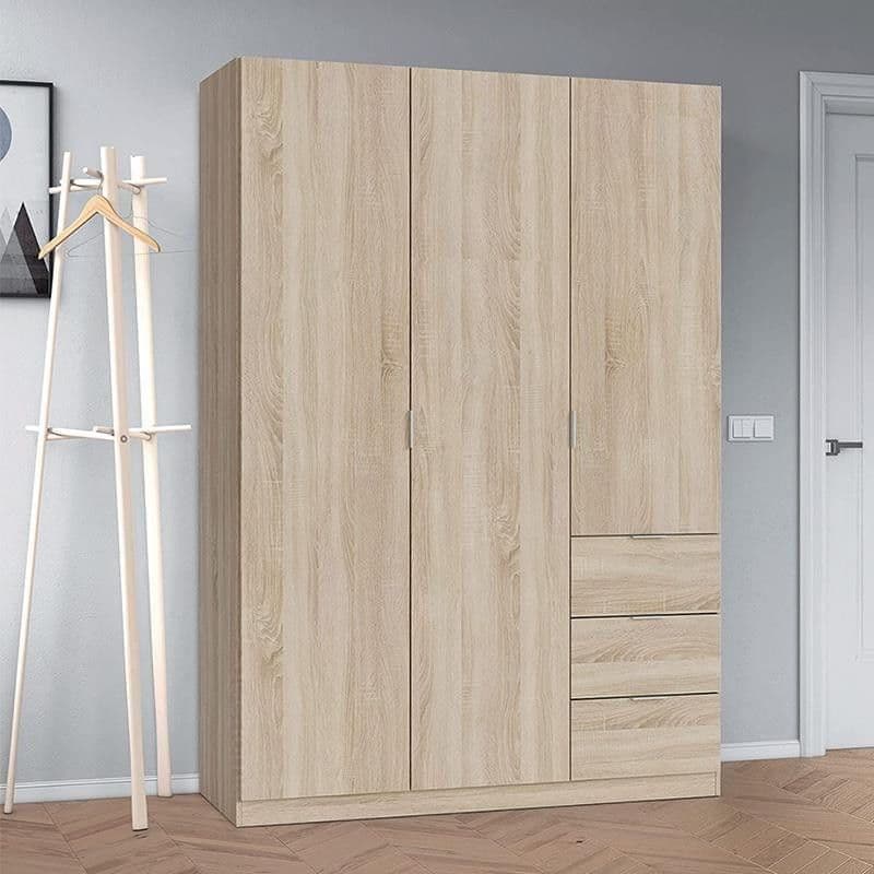 Cairo Oak Effect Compact 3 Door 3 Drawer Space-Saving 135cm Wardrobe LCX353F - 3205 Furniture World