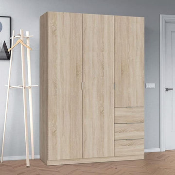 Cairo Oak Effect Compact 3 Door 3 Drawer Space-Saving 135cm Wardrobe LCX353F - 3205 Furniture World