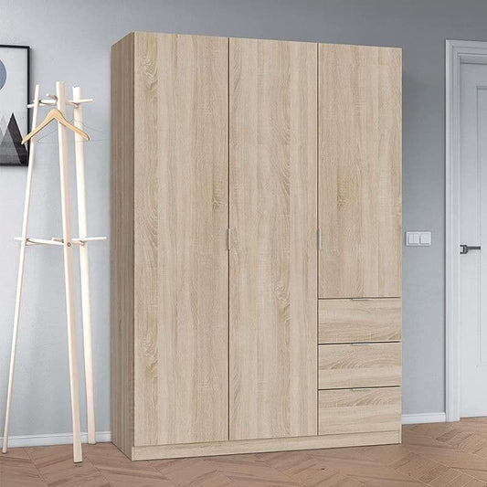 Cairo Oak Effect Compact 3 Door 3 Drawer Space-Saving 135cm Wardrobe LCX353F - 3205 Furniture World