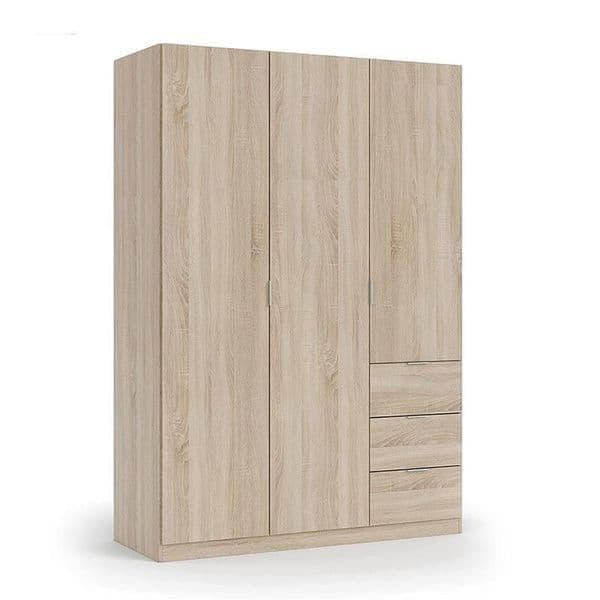 Cairo Oak Effect Compact 3 Door 3 Drawer Space-Saving 135cm Wardrobe LCX353F - 3205 Furniture World