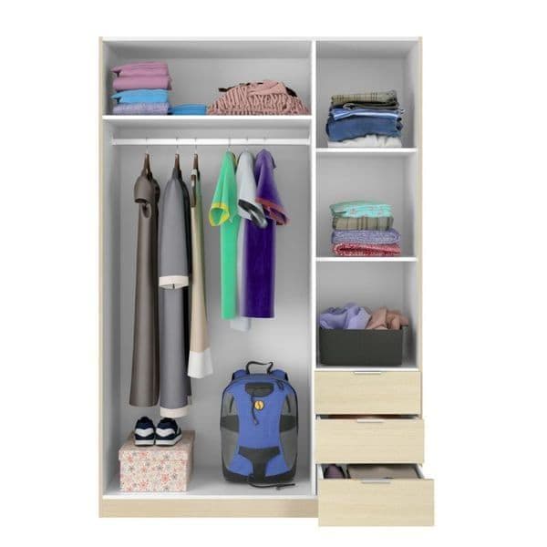 Cairo Oak Effect Compact 3 Door 3 Drawer Space-Saving Wardrobe LCX323R - 3203 Furniture World