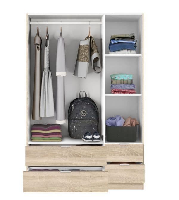 Cairo Oak Effect Compact 3 Door 4 Drawer Space-Saving 135cm Wardrobe LCX453F - 3206 Furniture World