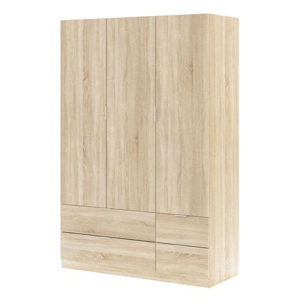 Cairo Oak Effect Compact 3 Door 4 Drawer Space-Saving 135cm Wardrobe LCX453F - 3206 Furniture World