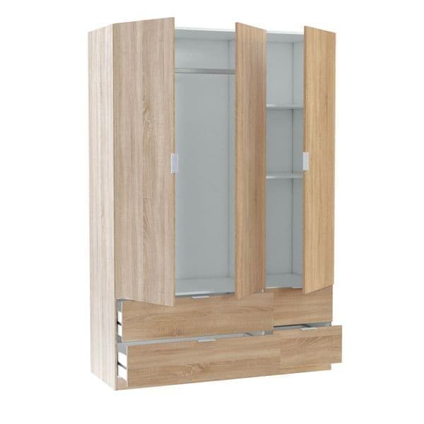 Cairo Oak Effect Compact 3 Door 4 Drawer Space-Saving 135cm Wardrobe LCX453F - 3206 Furniture World