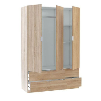 Cairo Oak Effect Compact 3 Door 4 Drawer Space-Saving 135cm Wardrobe LCX453F - 3206 Furniture World
