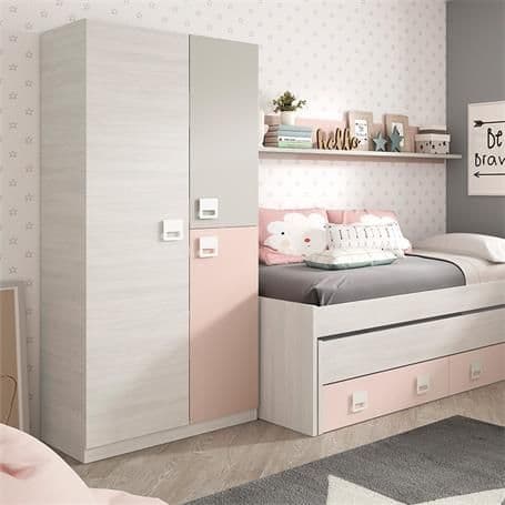 Carlos Grey And Pink 3 Door Slim Narrow Wardrobe - 3262 Furniture World