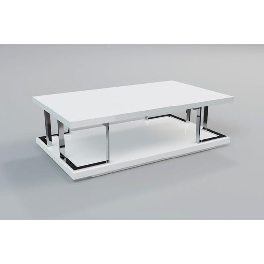 Celtic High Gloss White Coffee Table with Stainless Steel Frame | Modern Table Furniture World