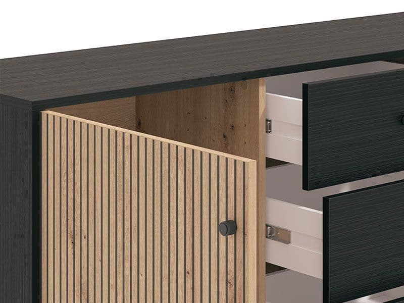 Clifton Slatted Artisan Oak Effect And Black Sideboard - 11013540 Furniture World