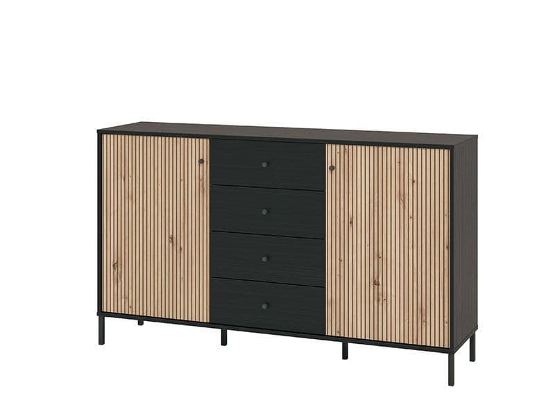 Clifton Slatted Artisan Oak Effect And Black Sideboard - 11013540 Furniture World