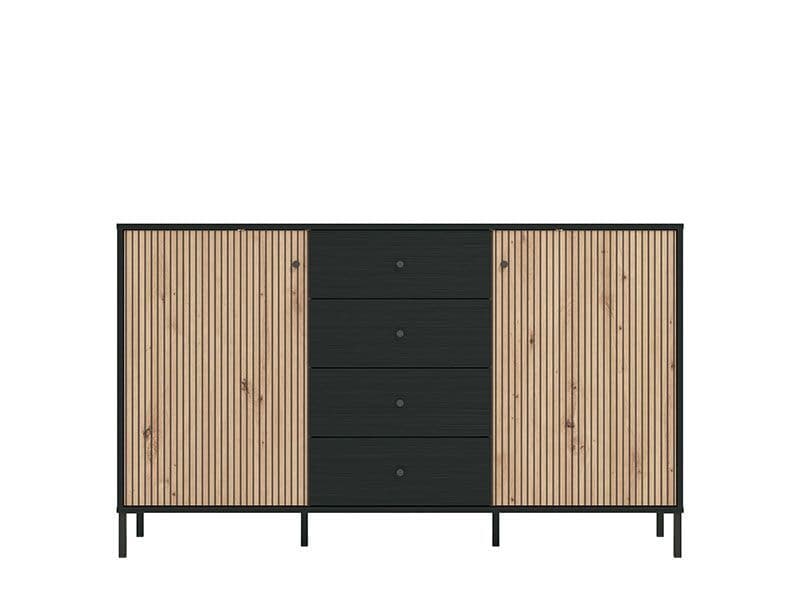 Clifton Slatted Artisan Oak Effect And Black Sideboard - 11013540 Furniture World