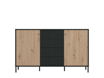 Clifton Slatted Artisan Oak Effect And Black Sideboard - 11013540 Furniture World