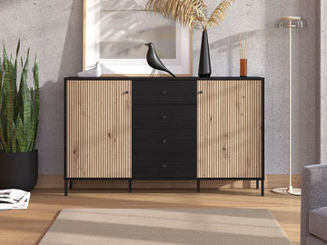 Clifton Slatted Artisan Oak Effect And Black Sideboard - 11013540 Furniture World