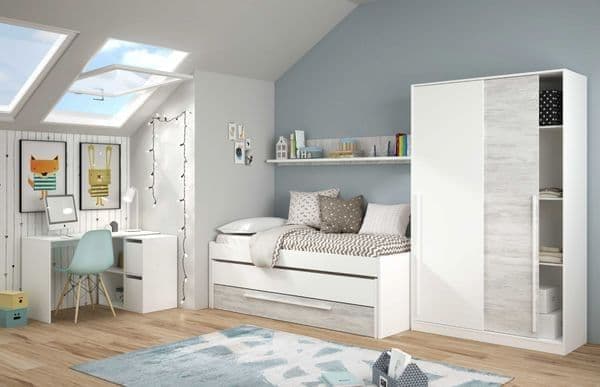 Columbus Artic White and White Oak Effect Small Narrow Sliding 2 Door Wardrobe 120cm Wide - 3209 Furniture World