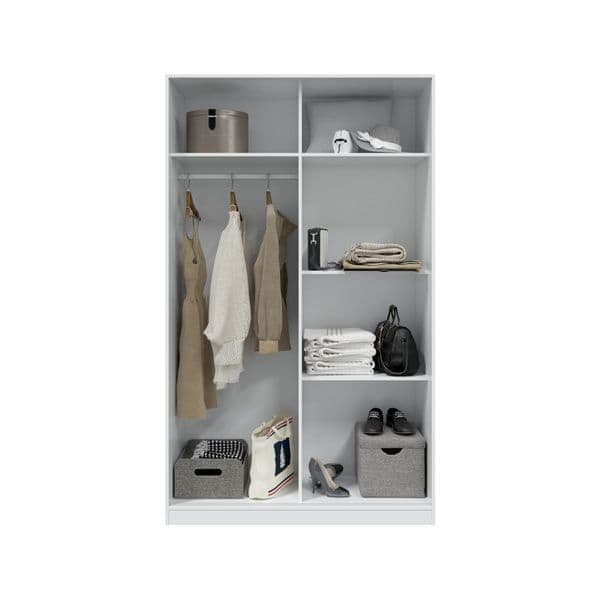 Columbus Artic White and White Oak Effect Small Narrow Sliding 2 Door Wardrobe 120cm Wide - 3209 Furniture World
