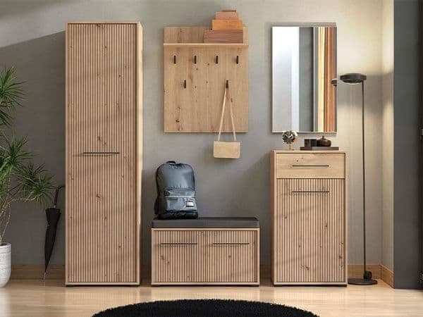 Lazlo Slatted Artisan Oak Effect Low Narrow Hallway Sideboard - 11013433 Furniture World