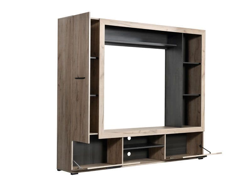 Lucerne Grey Oak Effect And Black Entertaiment Unit Wall TV Cabinet - 11014757 Furniture World